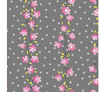 Pink flowers on grey dotty background - Click to Enlarge