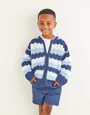 CROCHET WAVE STITCH JACKET IN SNUGGLY 100% COTTON DK - Click to Enlarge