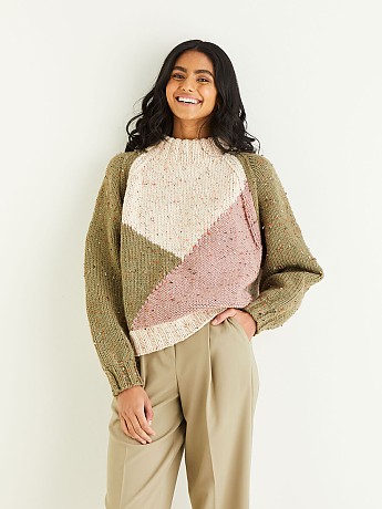 INTARSIA COLOUR BLOCK SWEATER IN HAYFIELD BONUS CHUNKY TWEED - Click to Enlarge