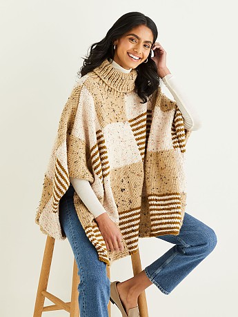 ROLL NECK CHECK PONCHO IN HAYFIELD BONUS CHUNKY TWEED - Click to Enlarge