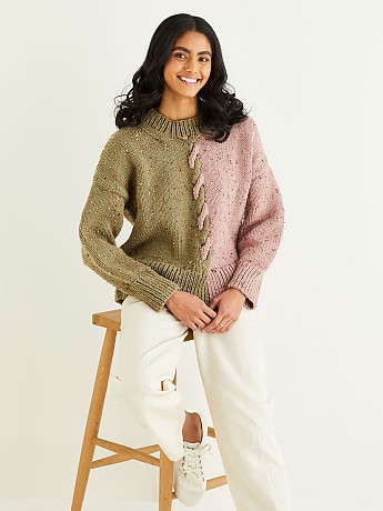 CLEVER CABLE SWEATER IN HAYFIELD BONUS CHUNKY TWEED - Click to Enlarge