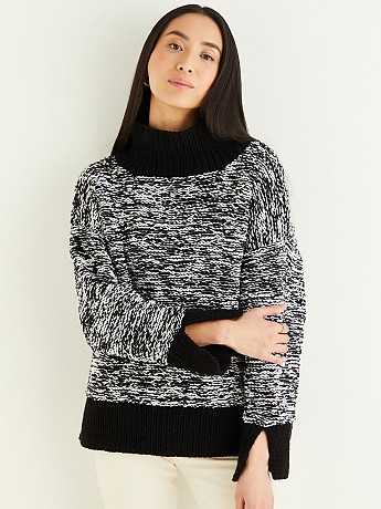 TWO TONE FUNNEL NECK SWEATER IN HAYFIELD SOFT TWIST - Click to Enlarge