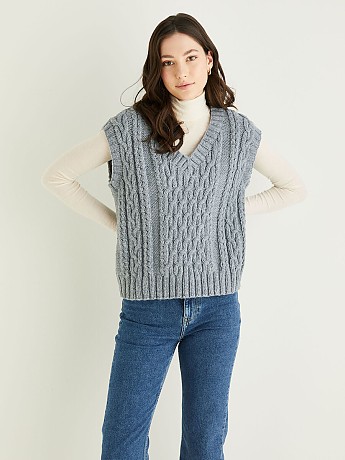 CABLE PANEL V NECK VEST IN HAYFIELD BONUS ARAN WITH WOOL - Click to Enlarge