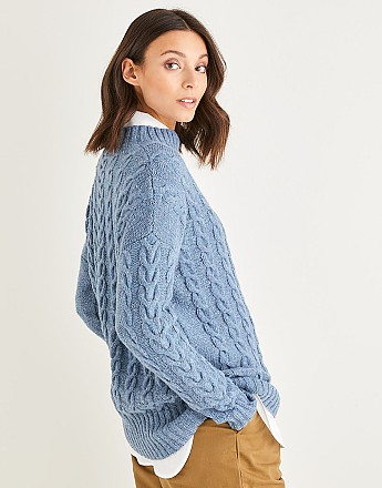 WOMEN’S ALL-OVER CABLE DROP-SLEEVE SWEATER IN SIRDAR HAWORTH TWEED - Click to Enlarge