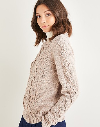 WOMEN’S CREW NECK CABLE SWEATER IN SIRDAR HAWORTH TWEED - Click to Enlarge