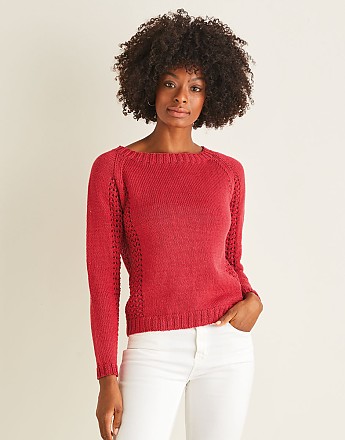WIDE NECK SWEATER WITH LACE PANELS IN SIRDAR COTTON DK - Click to Enlarge