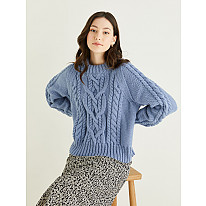 ROUND NECK CABLE SWEATER IN HAYFIELD BONUS ARAN WITH WOOL