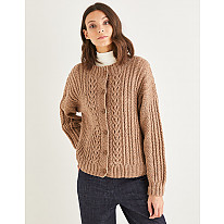 WOMEN’S ROUND NECK CABLE CARDIGAN IN SIRDAR HAWORTH TWEED